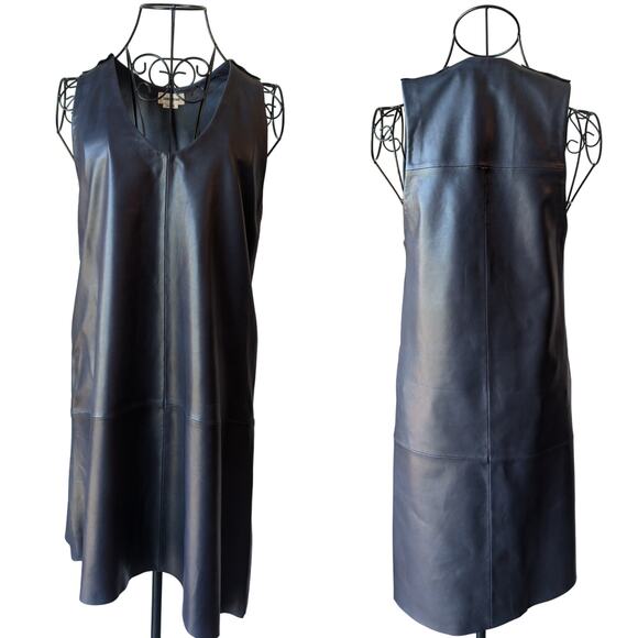 Zadig & Voltaire Room Cuir Lamb Leather Navy Blue Sleeveless Mini Dress Small - Picture 1 of 12